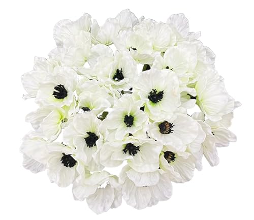 Lebritamfa 12 Stems Artificial Poppies Real Touch Pu Fake Latex Flowers For Wedding Holiday Bridal Bouquet Home Party Decor (White) #TOP1