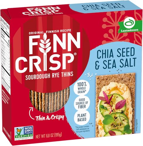 Image of Finn Crisps Chia Seed Rye Crispbread, Thin Crispy Rye Authentic Finnish Sourdough Crispbread Crackers (6.8 oz Box)