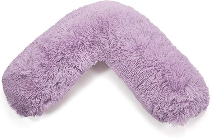 Bella Nights Teddy Cuddles V-Shaped Pillow With Case And Cuddles V Case Only – Soft Plush Fleece Neck Maternity & Orthopaedic Support (Lilac, Teddy Cuddles V Pillow With Cover)