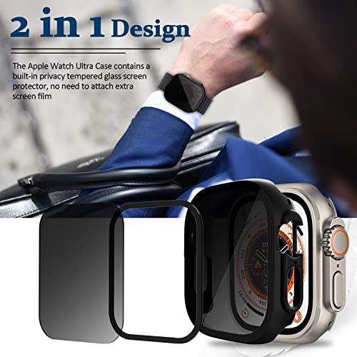 Miimall Compatible For Apple Watch Ultra Privacy Screen Case 49Mm, [Anti-Scratch Tempered Glass] [Full Coverage Shockproof] Case With Built-In Privacy Screen Protector Bumper For Iwatch 49Mm Ultra #TOP2