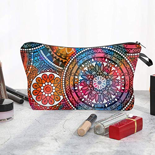 Queta 3 Pieces Cosmetic Bags With Zipper For Women, Waterproof Makeup Bags With Mandala Flowers Patterns For Travel Toiletry Bag Purse,Small Printed Roomy Patterns Makeup Bag Organizer For Girls #TOP6