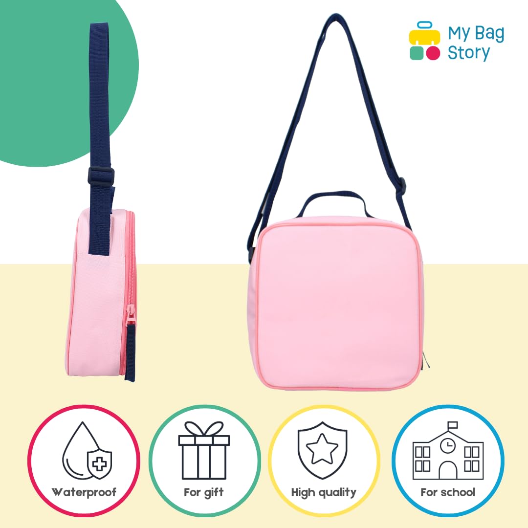 mybagstory - Sac Lunch pour fille avec boite a gouter et gourde rose stitch - Enfant - Ecole - Maternelle -Garderie - Crèche - Lunch fille - Taille 22 cm - Bretelles réglables
