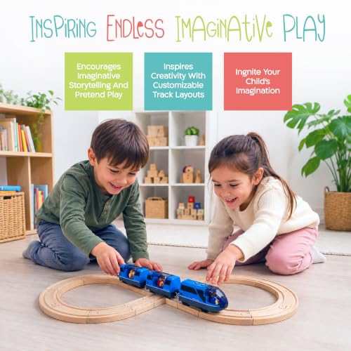 Image of Kipipol Electric Train Set with 18 Pcs Wooden Train Tracks, Battery Operated Train for Wooden Track, Motorized Train for Toddlers 3-5 and Kids Ages 4-8, Christmas Birthday Gift