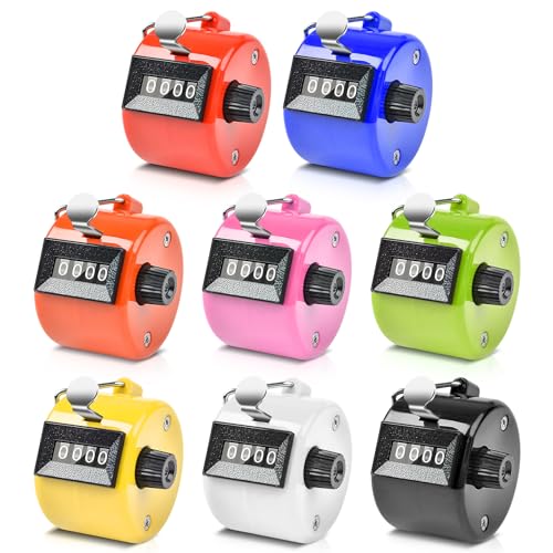 Vegena Contador manual de 8 piezas, contador de mano mecánico, contador de 4 dígitos, contador de clicker, podómetro, contador de mano a color para contador de personas, punto, escuela, entrenamiento
