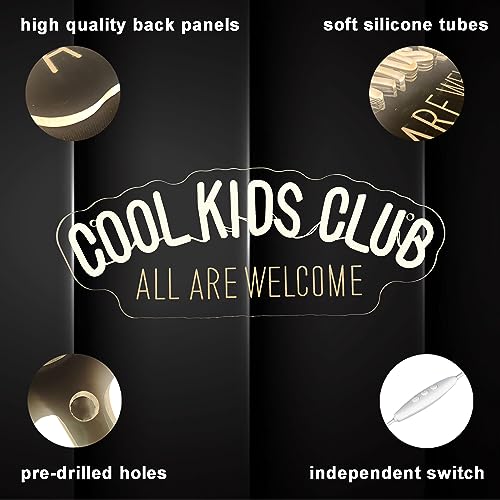 Image of Cool Kids Club Neon Sign, All Are Welcome Neon Light, Handmade LED Neon Baby Room Light, Dimmable USB Neon Lights for Kids Bedroom Baby Nursery Room Playroom Wall Decor Party Gift(6.1 * 15.7in)