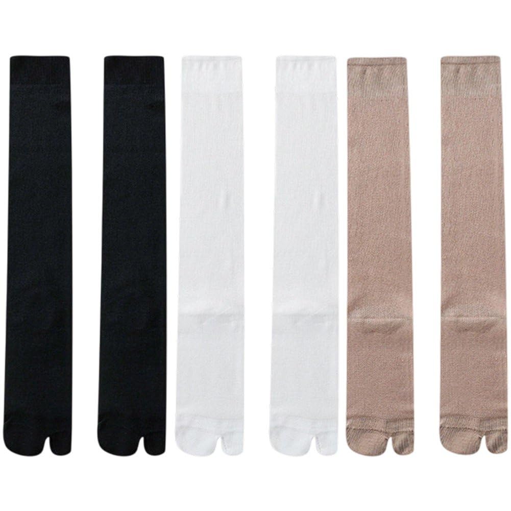 Sslvya 3 Pairs Womens Knee High Socks Ultra-thin Split Toe Socks Summer Sheer Mesh Sock Breathable Tabi Socks