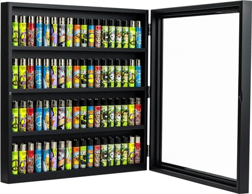 Sammlervitrine Holz schwarz für 72 Clipper-Feuerzeuge T:6.5 x B:42 x L:42cm (ohne Inhalt)