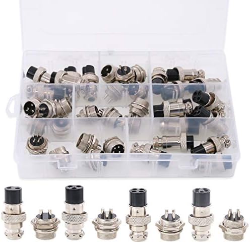Hilitchi 40-Pieces 2 3 4 5 Pin 16mm Thread Male Female Panel Metal Aviation Wire Wire Connector Plug Assortment Kit (2 Pin / 3 Pin / 4 Pin / 5Pin)