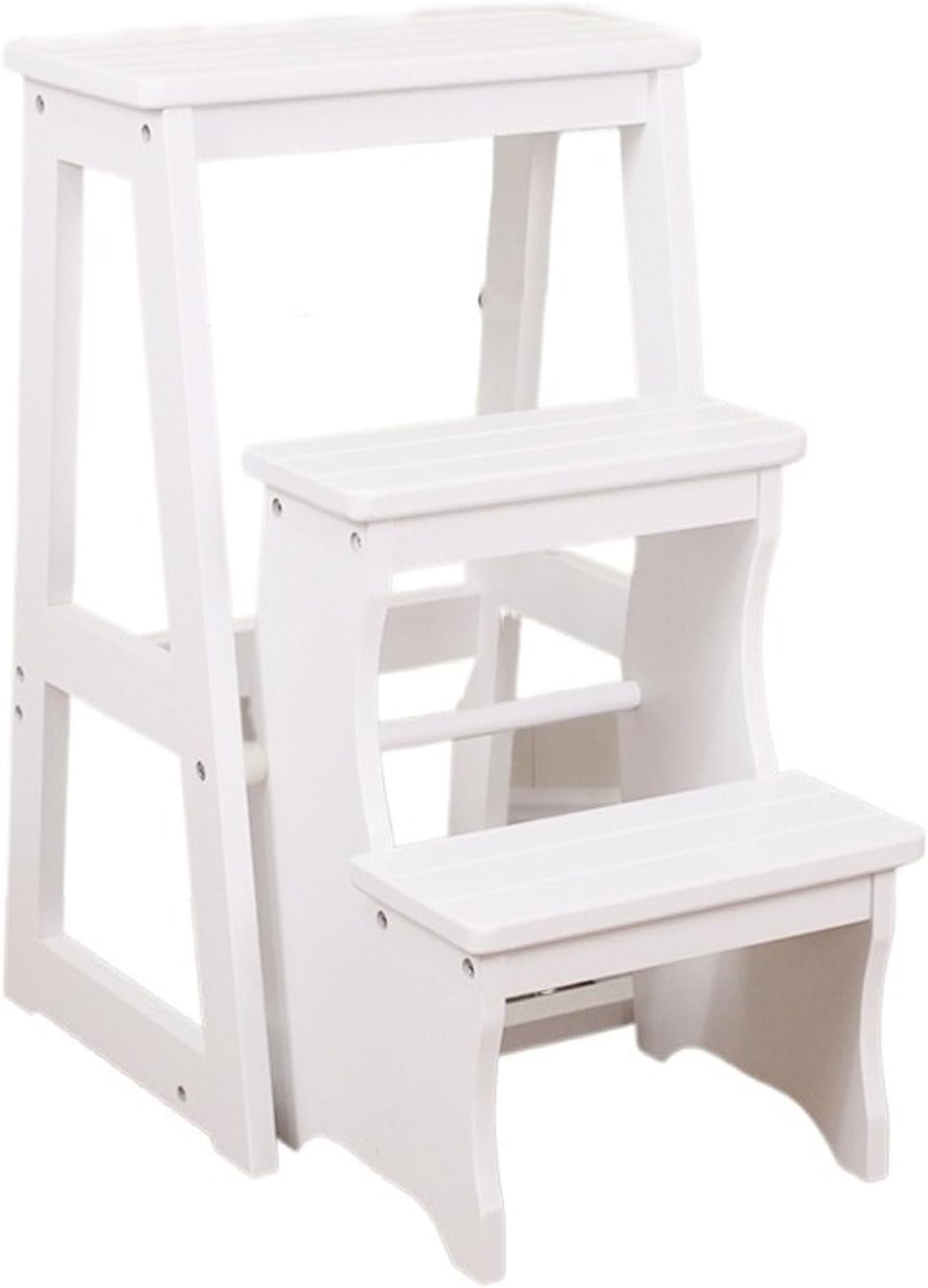 Stepstools Solid Wood Staircase Stool Multifunctional Folding Stair Three-Step Ladder Chair Suitable for Kitchen Bathroom and Office Step Stool(Black Walnut)