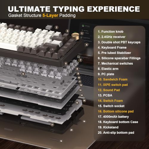 Image of YUNZII B75 PRO Wireless Mechanical Keyboard,75% Layout with Knob,Hot Swap Gasket Structure,Creamy Pre-lubed Switches,RGB Backlit,Bluetooth /Type-C /2.4G for Win /Mac (Coffee Brown, Milk Switch)
