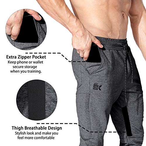 Brokig Mens Thigh Mesh Gym Jogger Pants, Men's Casual Slim Fit Workout Bodybuilding Sweatpants With Zipper Pocket (Dark Gray, Small) #TOP1
