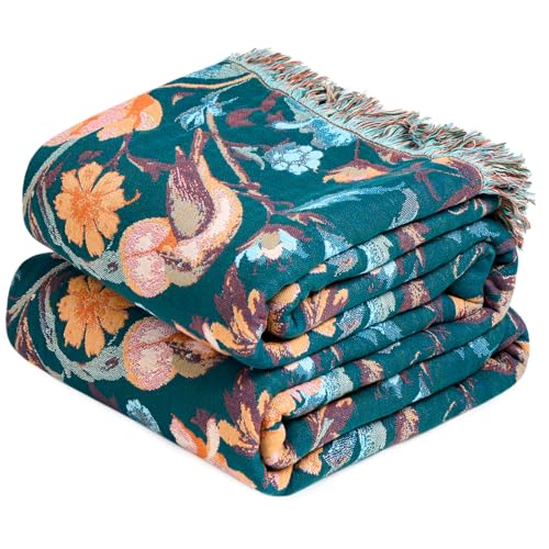 Image of MSGKV Boho Throw Blanket 60 inchx80 inch Fall Vintage Cotton Birds Floral Blanket