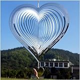 KLIZNIL Heart Shape Wind Spinner 12 inch Big Size Silver Heart| Home Crafts Wind Decor| 3D Mirror Stainless Steel Wind Sculpture| Bedroom Living Room Window Corridor Yard Garden Decoration