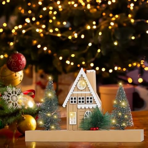PKDPR Wooden Christmas Village with LED Lights Cover