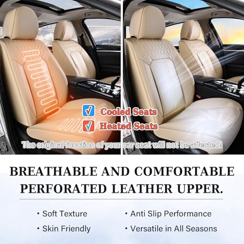 Image of Coverado Front Seat Covers, Leather Car Seat Cover, Waterproof Car Seat Protector, Driver Seat Covers Car Seat Cushion Universal Fit for Most Cars, Beige