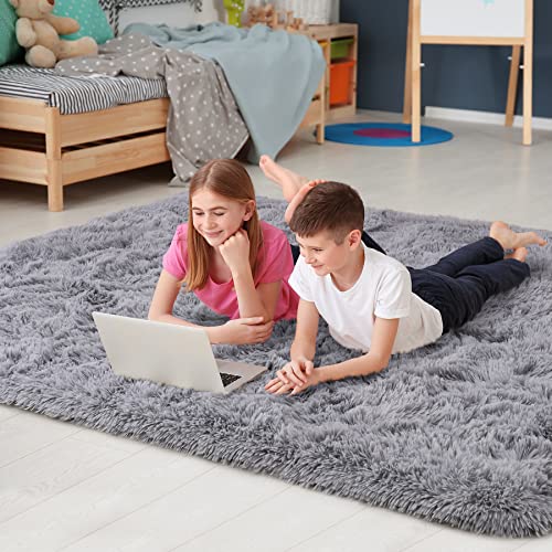 Noahas Fluffy Bedroom Rug Carpet,5.3X7.5 Feet,Shaggy Fuzzy Rugs For Bedroom,Soft Rug For Kids Room,Plush Nursery Rug For Baby,Thick Grey Area Rugs For Living Room,Cute Room Decor For Girls Boys #TOP3