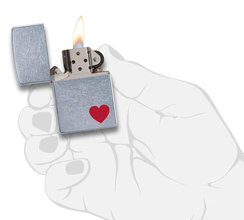 Amazon.com: Zippo Red Heart Pocket Lighter, Street Chrome