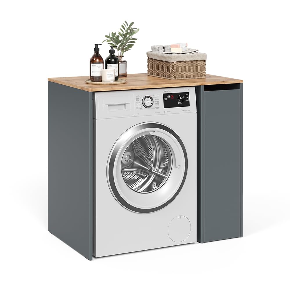 Vicco Mobiletto per lavatrice Viktor, Antracite/Rovere dorato, 93.6 x 88.2 cm con scomparti e porta, per una conservazione salvaspazio sopra le lavatrici