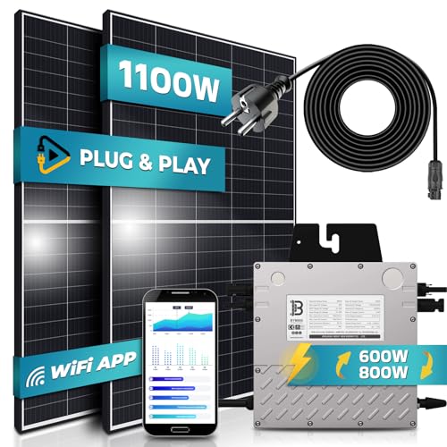 Preisvergleich Produktbild Balkonkraftwerk 1100 / 800W, BENY 800W Wechselrichter, 2x550W Solarmodule, Wifi Upgradebar Drosselbar, mit 5m Anschlusskabel, Photovoltaikanlage, Mini-PV Anlage genehmigungsfrei, Solarpanel