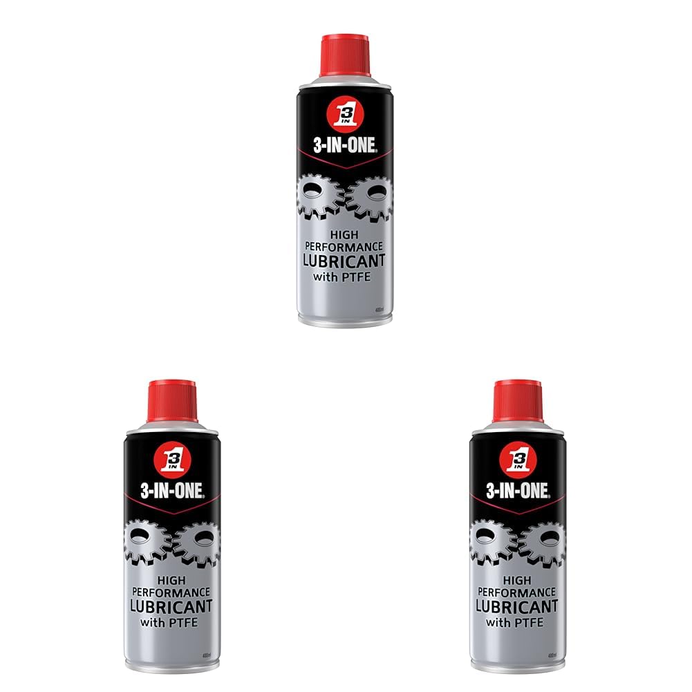 3-IN-ONE High Performance Lubricant with PTFE 400ml - drives out moisture, reduces friction with long lasting protection (Pack of 3)