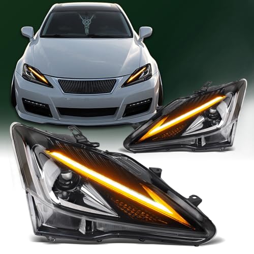 ZSBMP LED Headlights Compatible with 2006-2013 Lexus IS250 IS350 Halogen Type Upgrate LED Head Light Front Light with Sequential Turn Signal Only Fit Halogen Type(Not Fit Hid AFS Type)
