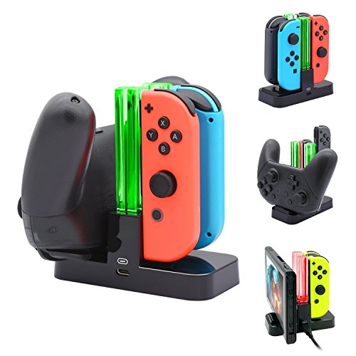 FASTSNAIL Controller Charger for Nintendo Switch, 5in1 Charging Dock Stand Station for Switch Joy-con and Pro Controller with Charging Indicator and Type C Charging Cable