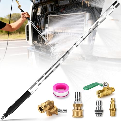8 Nozzle Tips Double-Tube Radiator Cleaning Wand Tool Set 34 Radiator Blower Wand Radiator Cleaner Wand Air and Water With Complete Set of Adapters for Trucks Trailers Heavy Machinery and Car