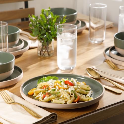 Image of Gibson Home Plates and Bowls Set, 12 Piece Dinnerware Set for 4, Green