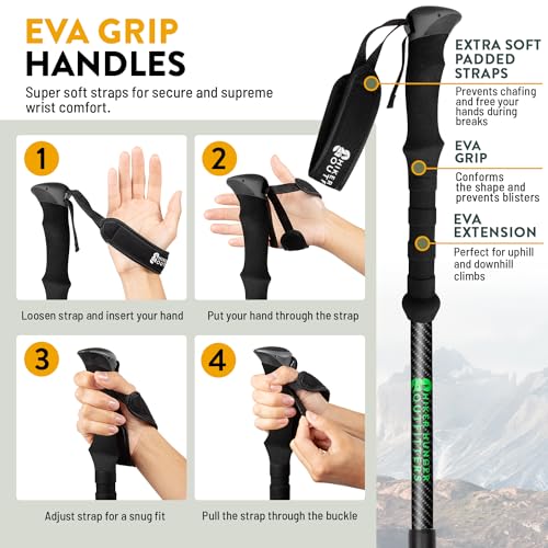 100% Carbon Fiber Trekking Poles by USA Brand - Ultra Strong Lightweight Collapsible Hiking Poles with Cork and EVA Foam Grips & Quick Adjustable Flip Locks by Hiker Hunger Outfitters - Image 6