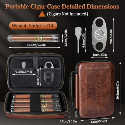Travel Cigar Humidor Case Portable Travel Cigar Bag with 4 Cigar Tube, Leather Travel Cigar Case Include Cigar Cutter, Cigar Accessories Gift Set for Cigar lovers, Lighter not included - Image 3