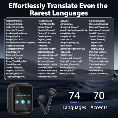 Image of AI Translation Earbuds Real Time 144 Languages & Accents Translator Earbuds with 8-Language Offline Translating Earbuds, Audifonos Traductores Ingles Espanol for Learning Travel Business (Black)