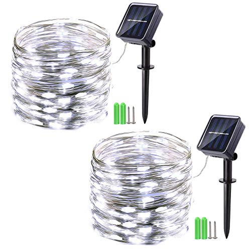 [Lot de 2] Guirlande Lumineuse Exterieure Solaire - Geemoo 15m 150 LED Guirlande Solaire en Fil Cuivre avec 8 Modes, pour la Décoration Extérieur, Jardin, Arbres etc (Blanc Froid)