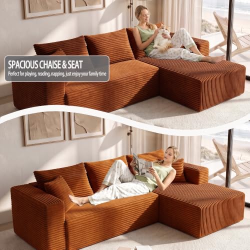 Image of 93 inch Boneless Couch, Modular Sectional Sofa for Living Room, Orange
