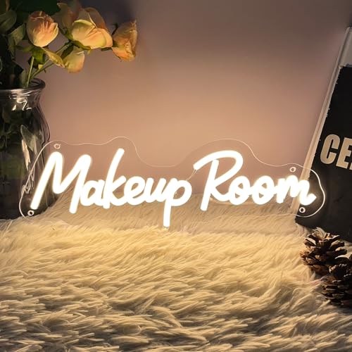Image of Makeup Room Neon Sign For Spa Beauty Room Nail Brows Lashed Salon Studio LED Wall Art Decor For Business Stores Logo Barber Shops Led Word Indoor Custom Neon Lights 5V USB Powered Warm White 40x13.5cm