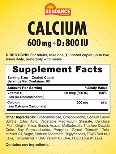 Calcium 600Mg With D3 | 60 Caplets | Vegetarian, Non-Gmo, And Gluten Free Supplement | By Sundance #TOP1