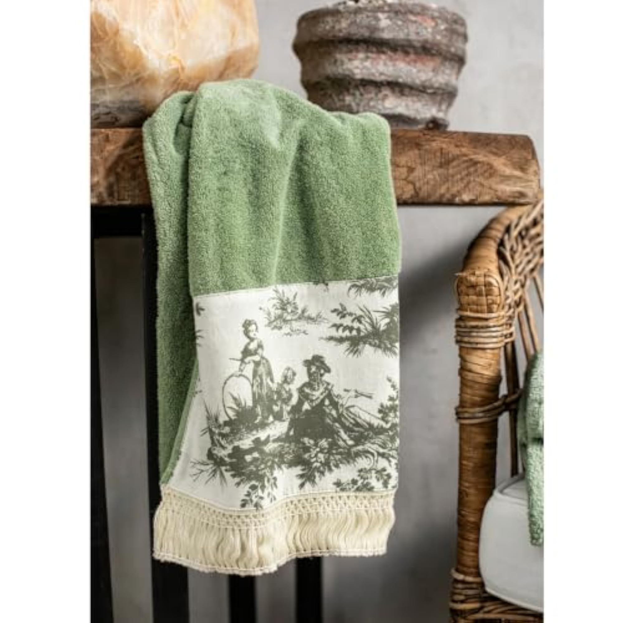 Sage Green Hand Towels with Tassels Set