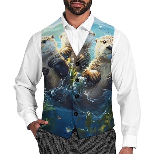 Sea Otter Men's Suit Vest Slim Fit Business Dress Party Pattern Waistcoat Vest Top