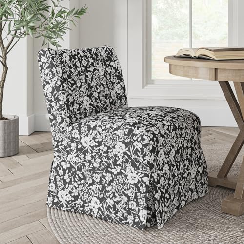 HULALA Home Armless Accent Chair with Washable Floral Slipcover, Transitional Slipper Chair with Removable Chair Covers for Living Room Dining Room,Black