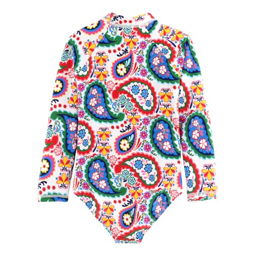 Image of Girls Long Sleeve One Piece Swimsuit Rash Guard Swimwear Zipper Quick Dry Bathing Suits Sun Protection UPF 50+ (Ages 4-12)