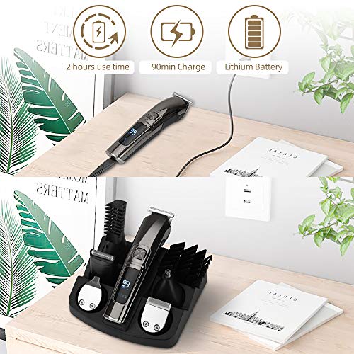 Clippers for Hair Cutting,MANLI 11 in 1 Hair Cutting Kit Cordless Hair Clippers Waterproof Beard Trimmer Grooming Kit with LCD Display, Stand Base, Body Trimmer for Beard Nose Hair USB Rechargeable - Thumbnail 5