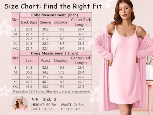 Ekouaer Robe Sets For Women 2 Pieces Nightgown Long Sleeves Bathrobe Soft Sleepwear 2024 Pink Large thumb #5