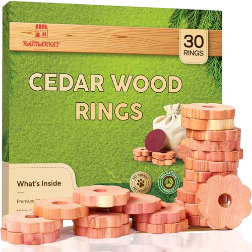 Image of Cedar Blocks for Clothes Storage - Raimarket 30 Pack Cedar Rings - 100% Natural Aromatic Cedar Wood Chips for Closets, Wardrobe, Drawers & Shelves - Scented Wardrobe Freshener