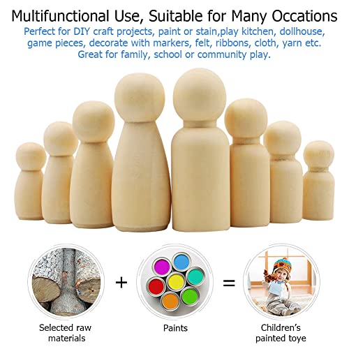 Abnaok 50 Pack Unfinished Wooden Peg Dolls, Peg People, Doll Bodies, Wooden Figures, Decorative Peg Doll People for Kids DIY Art Craft, Painting, Peg Game, Home Party Decor, Assorted Shapes and Sizes