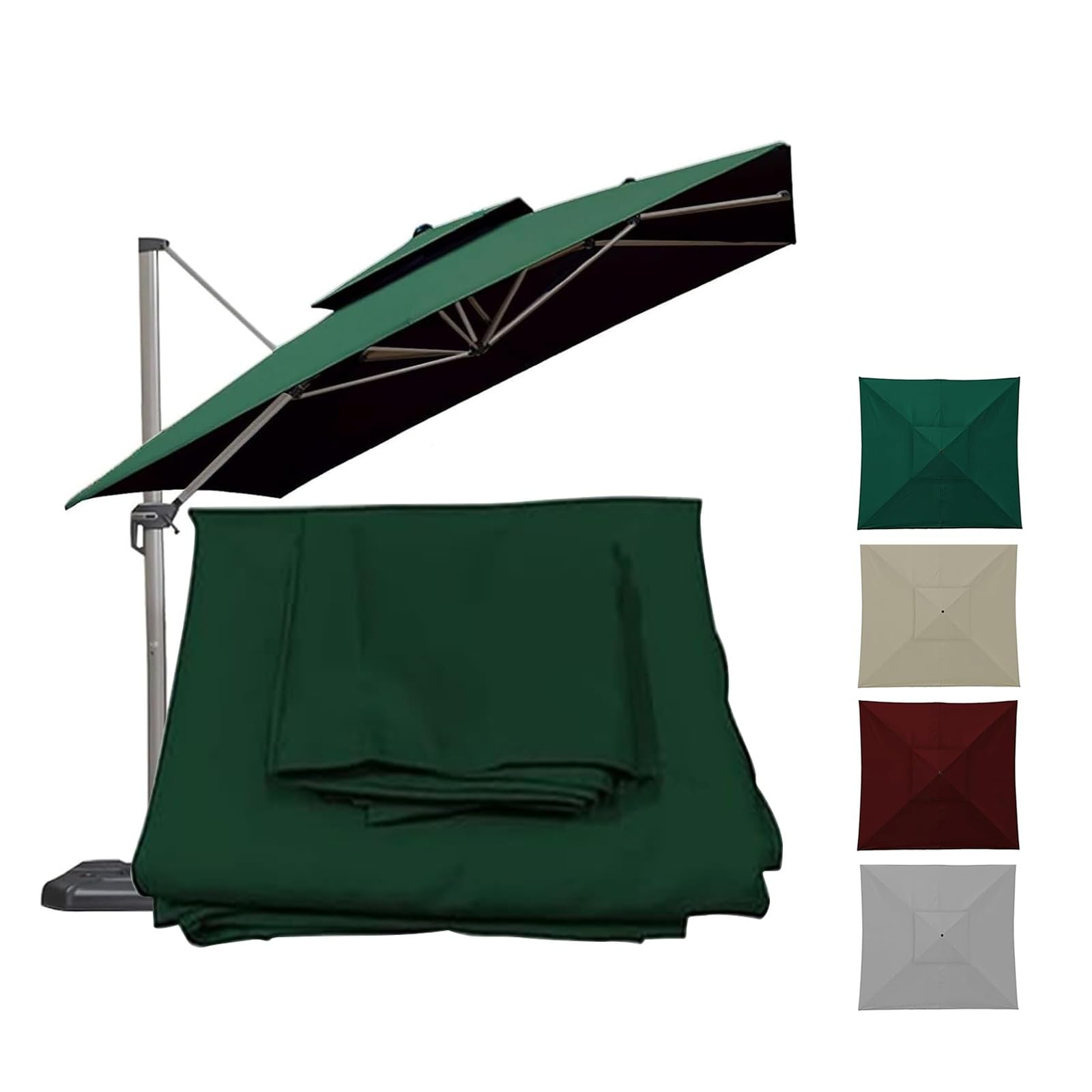 Patio Umbrella Covers 3x3 2.5x2.5m Square Cantilever Parasols Replacement Canopy Cover 8 Ribs,2-Tier Top,Ventilation, Waterproof Sunscreen Fabric For Garden Market Outdoor Beach(Dark-Green,3x3m)