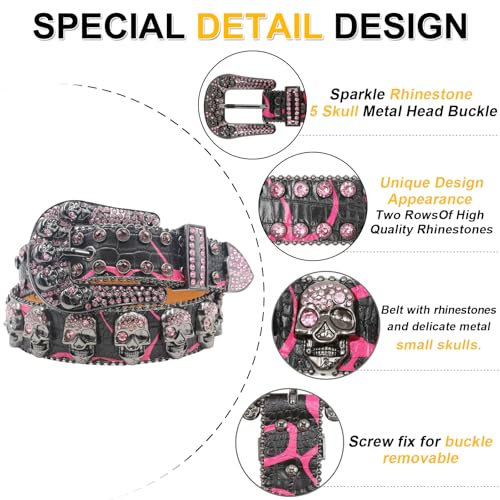 Rhinestone Skull Belt Skull Studded Belt Men Women Bling Punk Belts Y2k Rhinestone Western Cowgirl Belts2