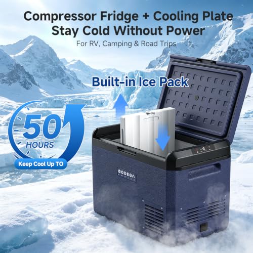 Image of BODEGACOOLER 12 Volt Car Refrigerator, 53QT(50L) IPX4 Waterproof Electric Cooler, 31dB Ultra-Quiet Car Fridge APP Control with 12 /24V DC 110-240V AC, -4℉~68℉, Portable for Truck RV Camping, Travel