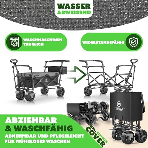 6. Bild von KESSER® Bollerwagen faltbar GT9000 Handwagen mit Dach | Transportwagen max. belastbar bis 150kg mit Hartgummi-Räder & Feststellbremsen (Vorne & Hinten) | Inkl. Schloss, Abdeckung, Wetter & Sichtschutz