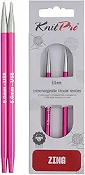 Par de Agulhas de Tricô Intercambiáveis 5.00mm - Zing Especial - 47525 - Knitpro, Rubi