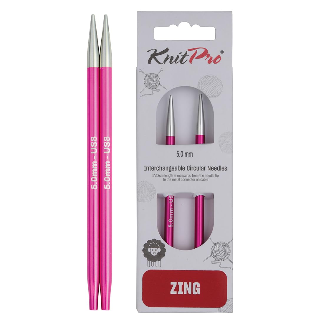 KnitPro Zing Interchangeable Circular Needles 4" (10cm) | 5.00mm