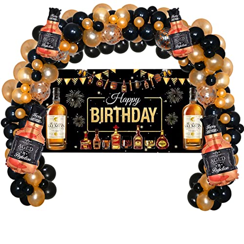 Kit arche de ballons whisky et champagne noir avec confettis dorés